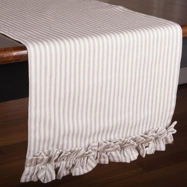 Grey Ticking Ruffle Table Runner T4179087 - The Fox Decor